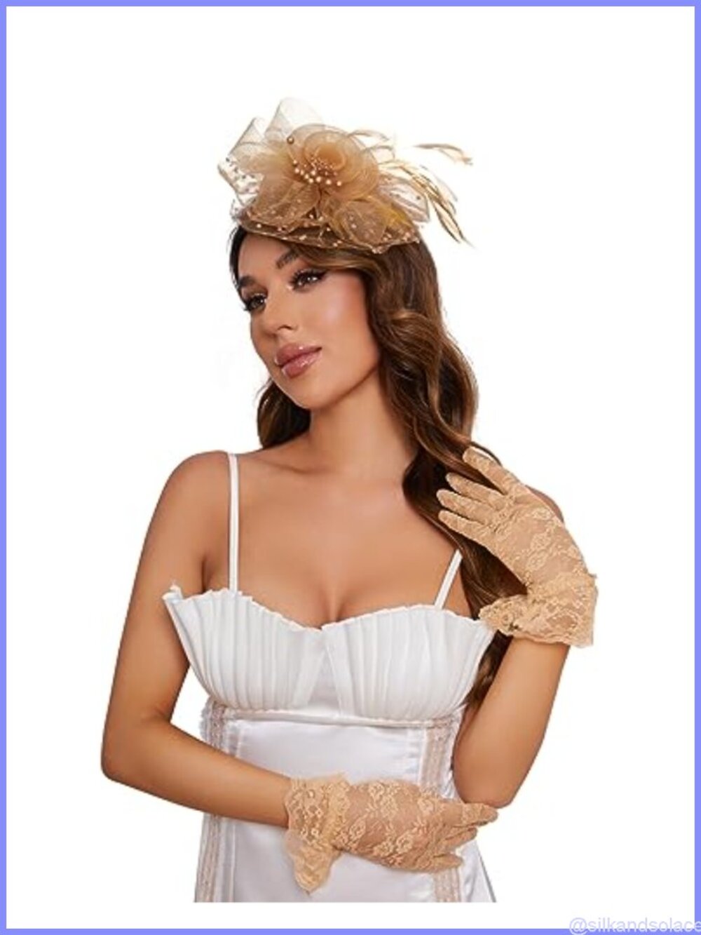 2 Piece Fascinator Hat & Mesh Gloves Set for Women Wedding Tea Party